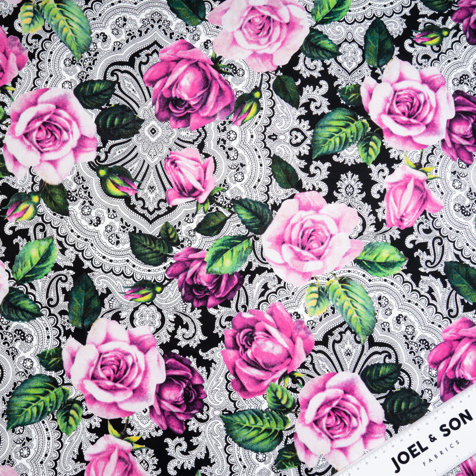 Fuchsia Pink Rose Printed Superfine Cotton