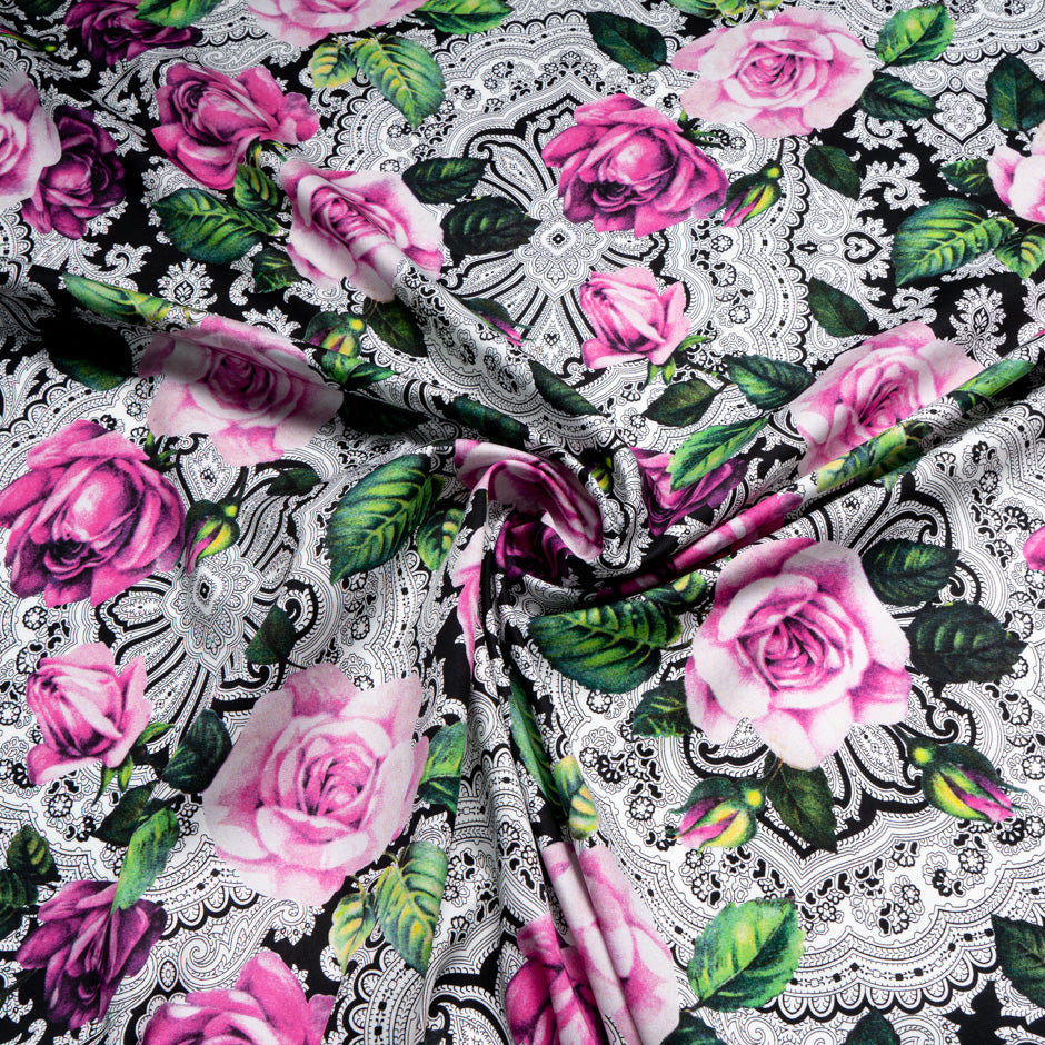 Fuchsia Pink Rose Printed Superfine Cotton
