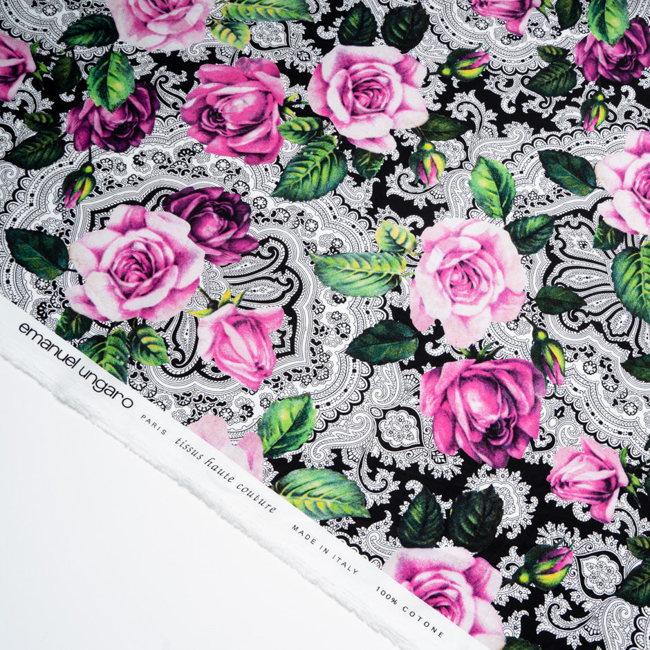 Fuchsia Pink Rose Printed Superfine Cotton