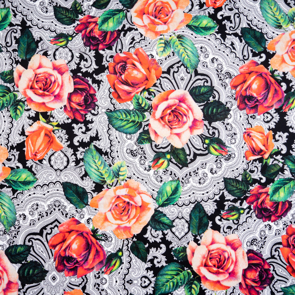 Orange & Red Rose Printed Superfine Cotton