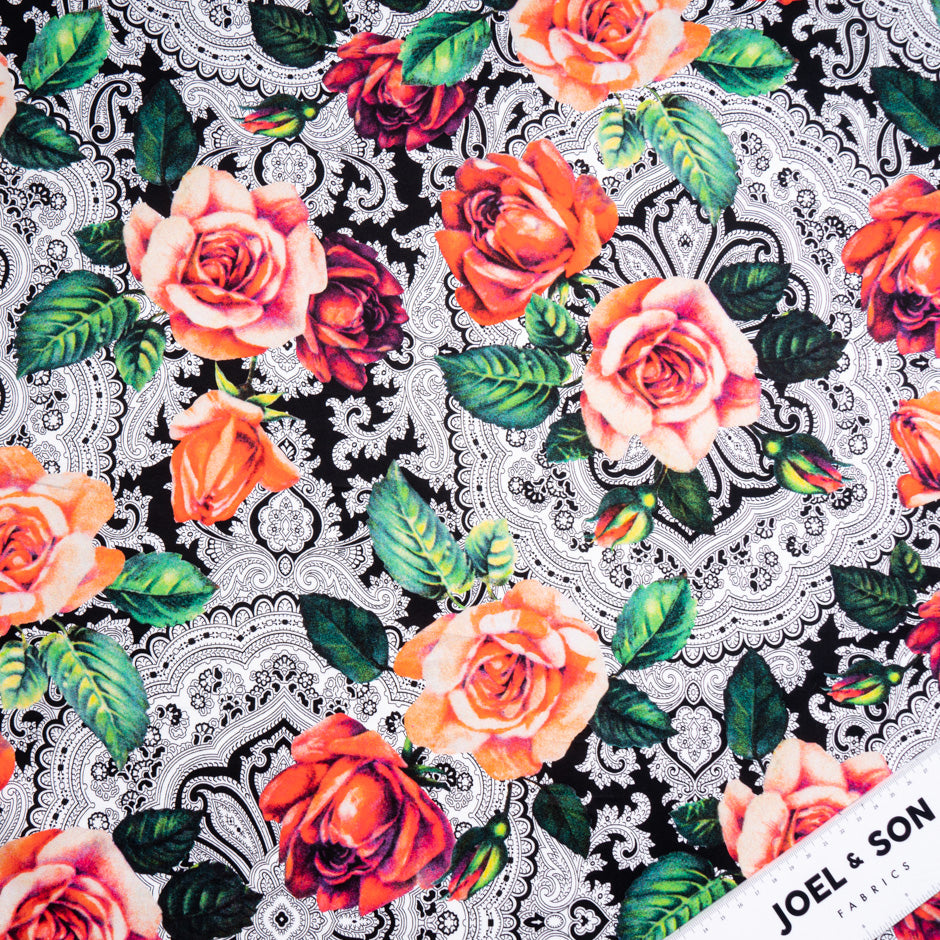 Orange & Red Rose Printed Superfine Cotton