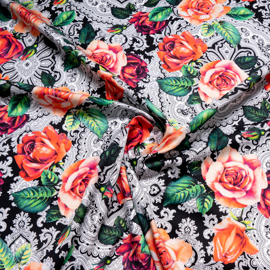 Orange & Red Rose Printed Superfine Cotton