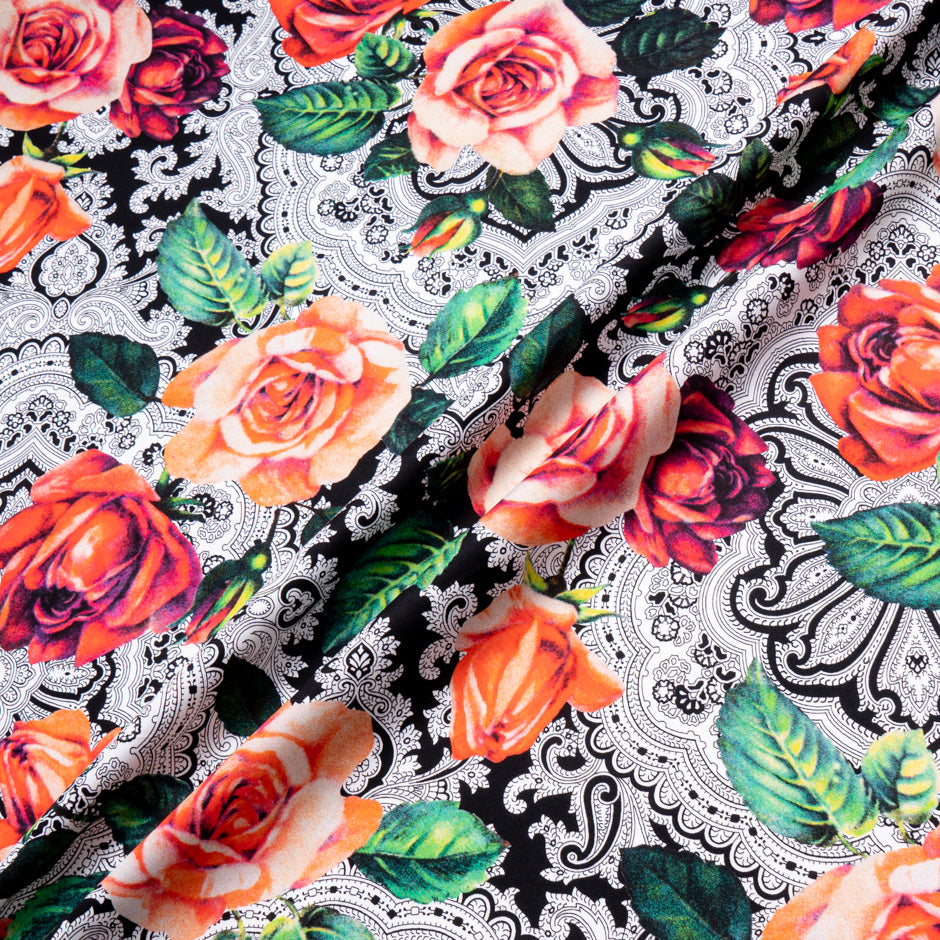 Orange & Red Rose Printed Superfine Cotton