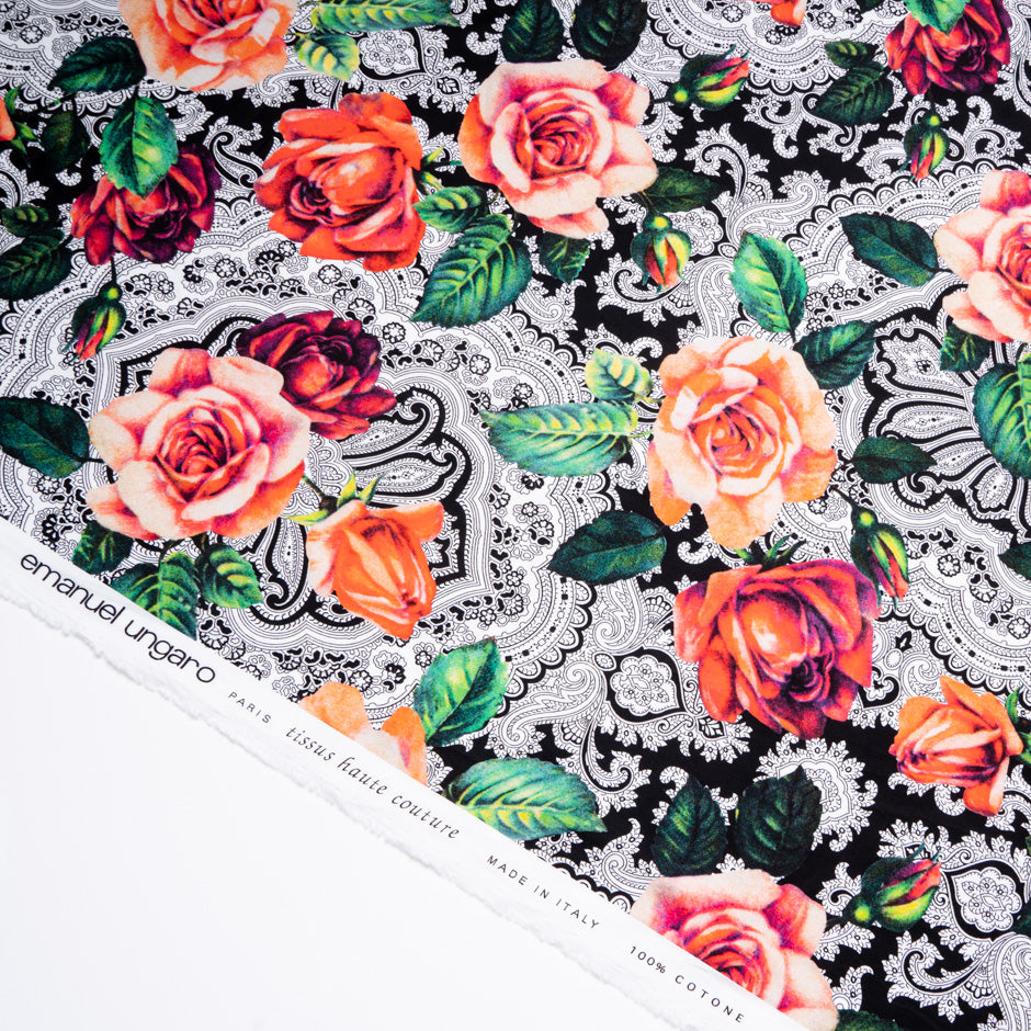 Orange & Red Rose Printed Superfine Cotton