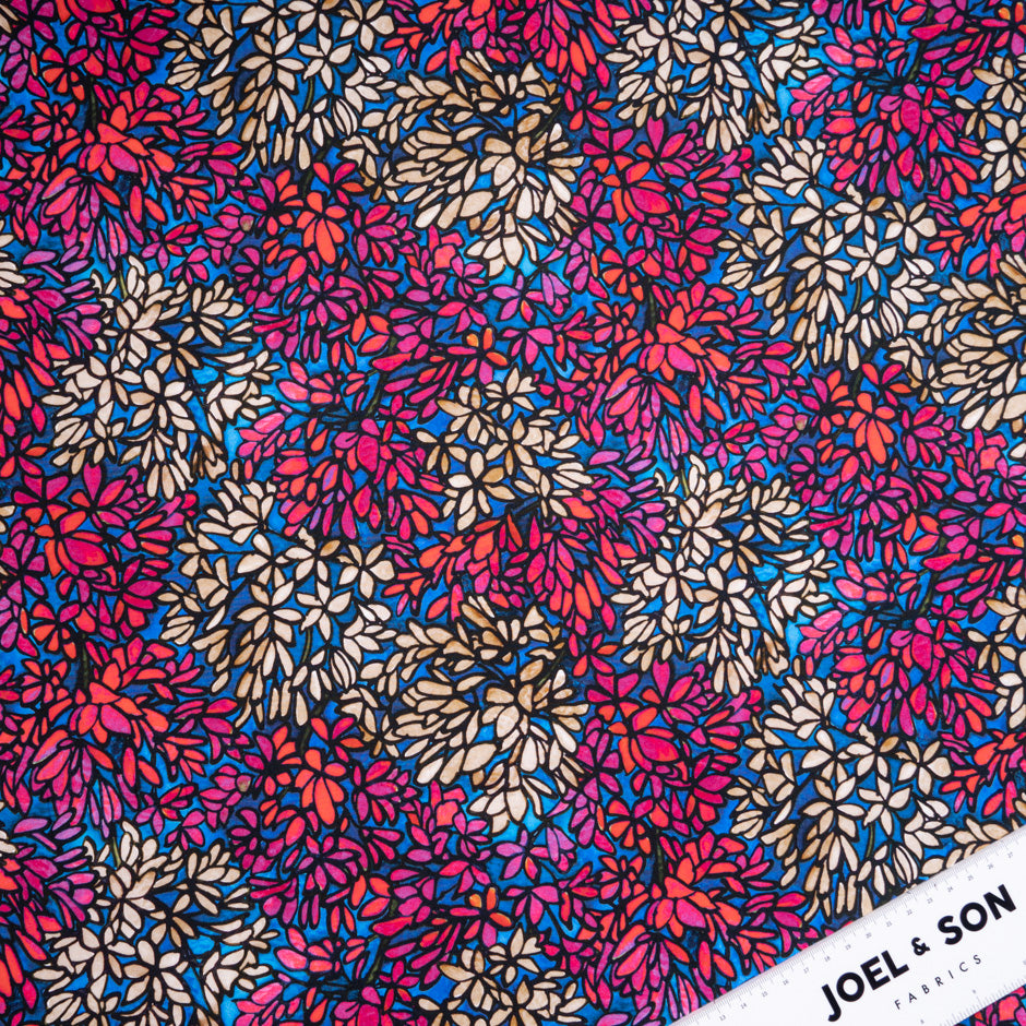 Abstract Floral Printed Blue Pure Cotton