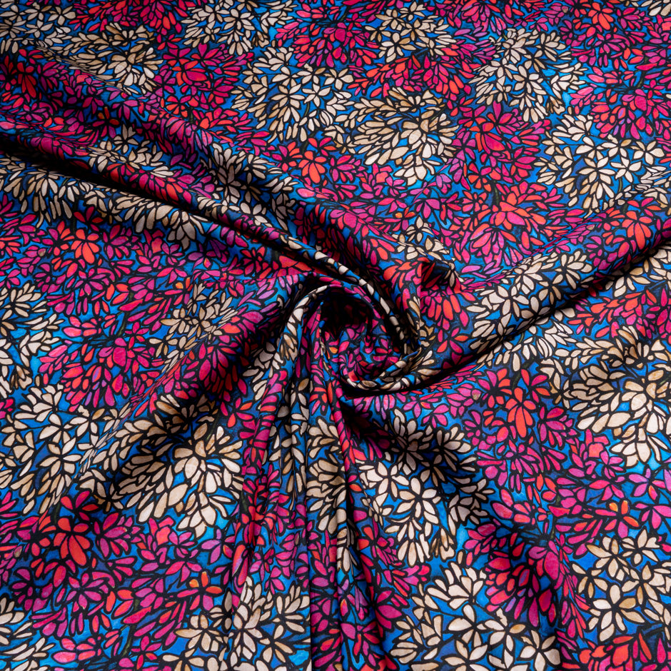 Abstract Floral Printed Blue Pure Cotton