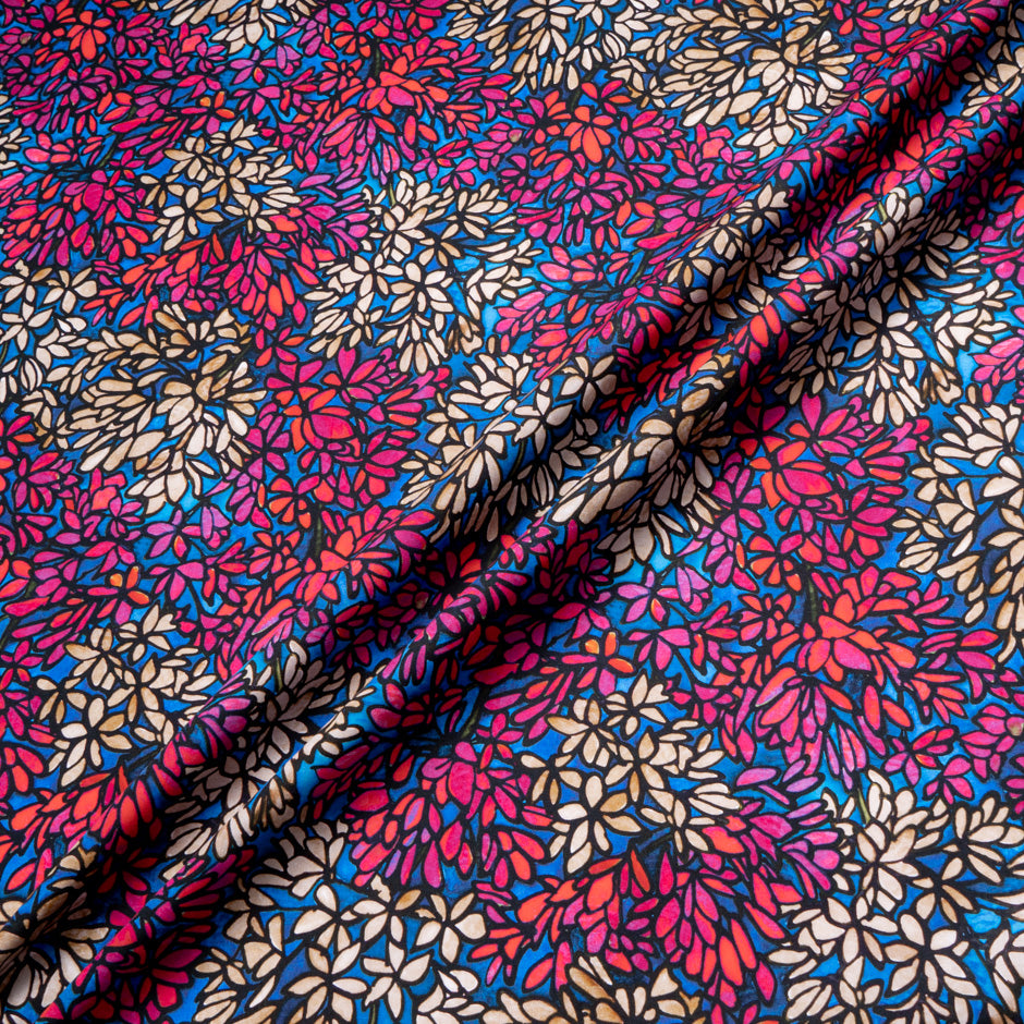 Abstract Floral Printed Blue Pure Cotton