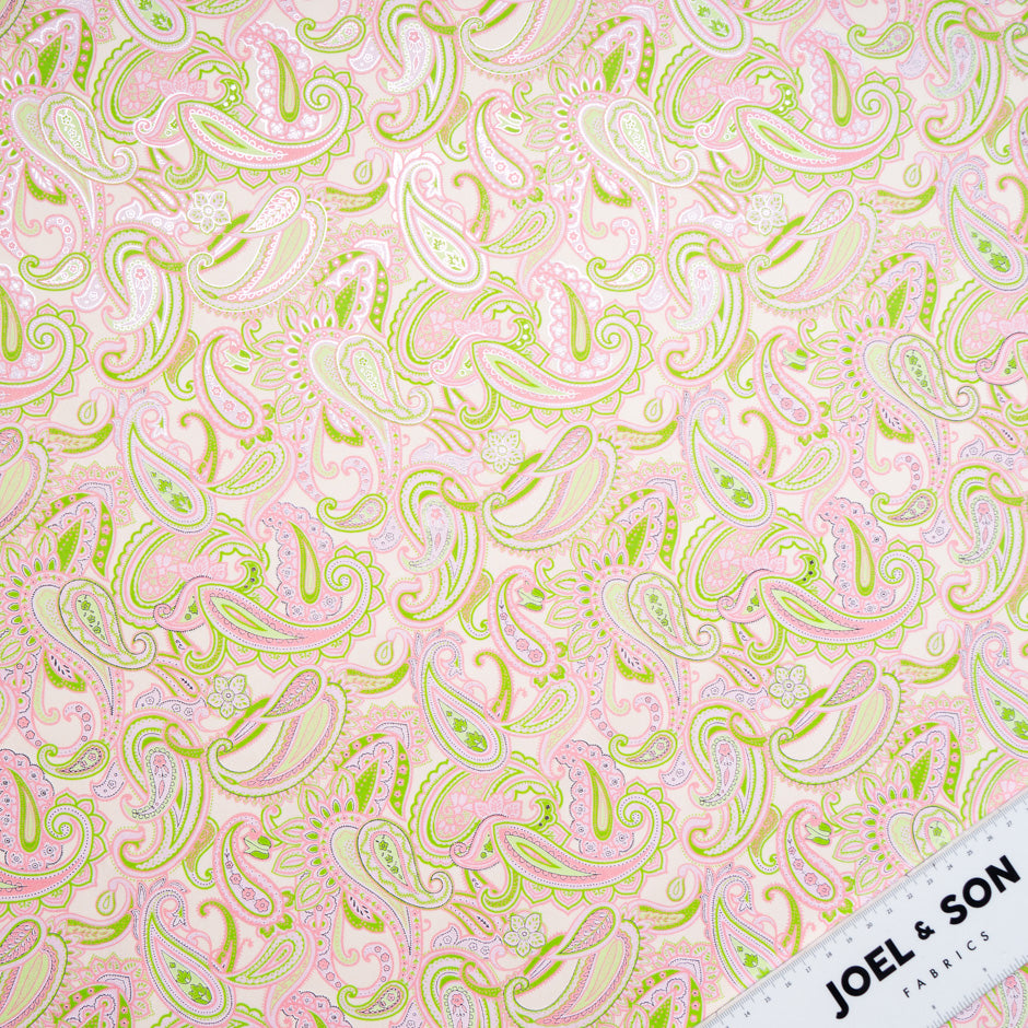 Baby Pink & Lime Paisley Vision Printed Metallic Cotton