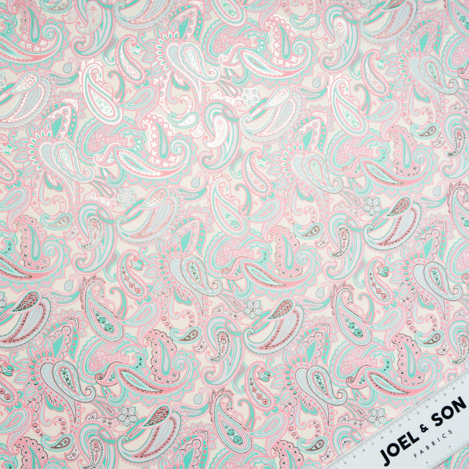 Pink & Turquoise Paisley Vision Printed Metallic Cotton