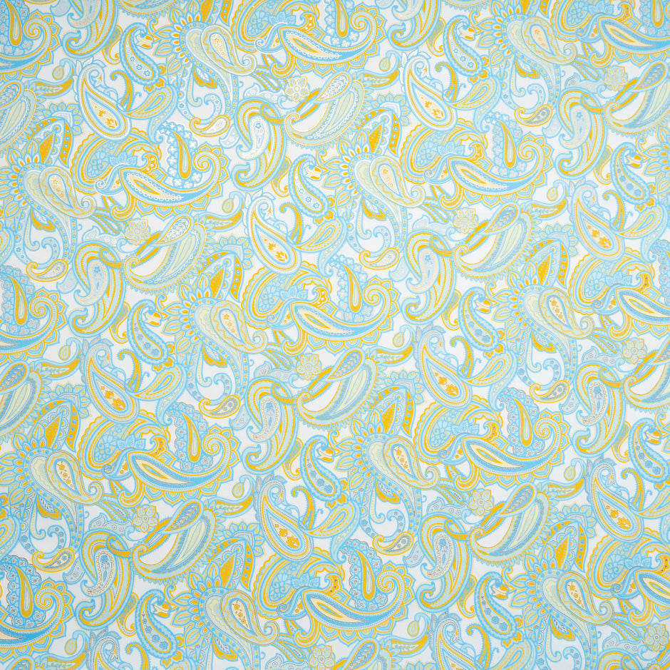 Blue & Yellow Paisley Vision Printed Metallic Cotton