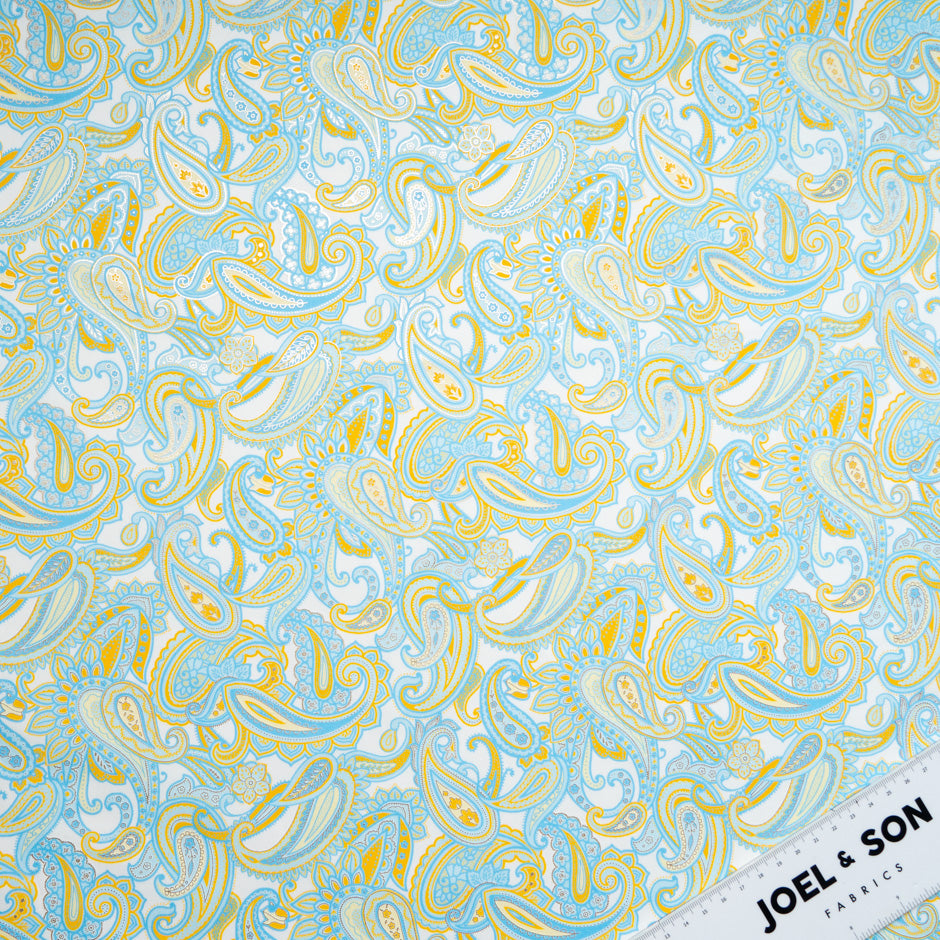 Blue & Yellow Paisley Vision Printed Metallic Cotton