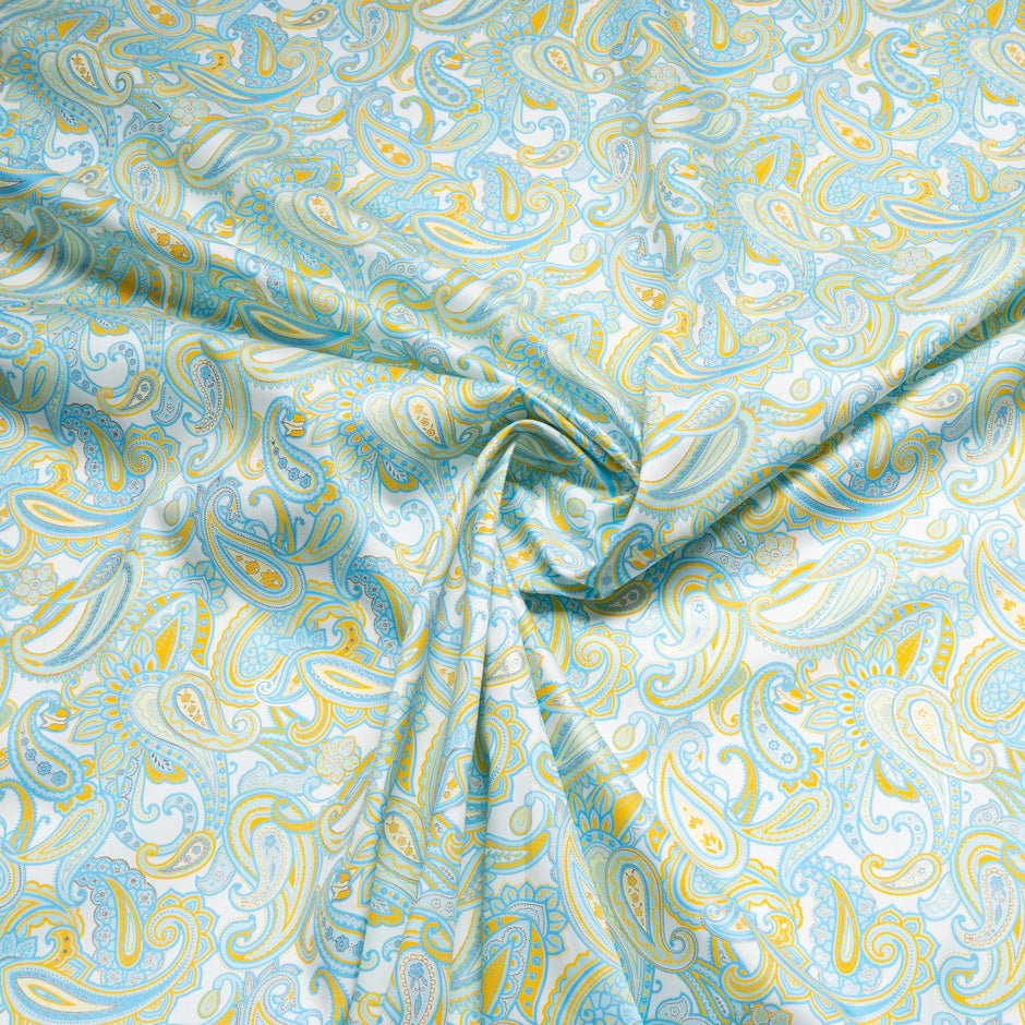 Blue & Yellow Paisley Vision Printed Metallic Cotton