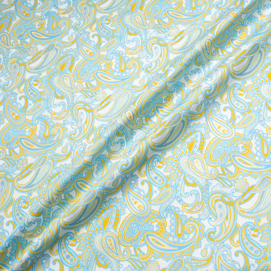 Blue & Yellow Paisley Vision Printed Metallic Cotton