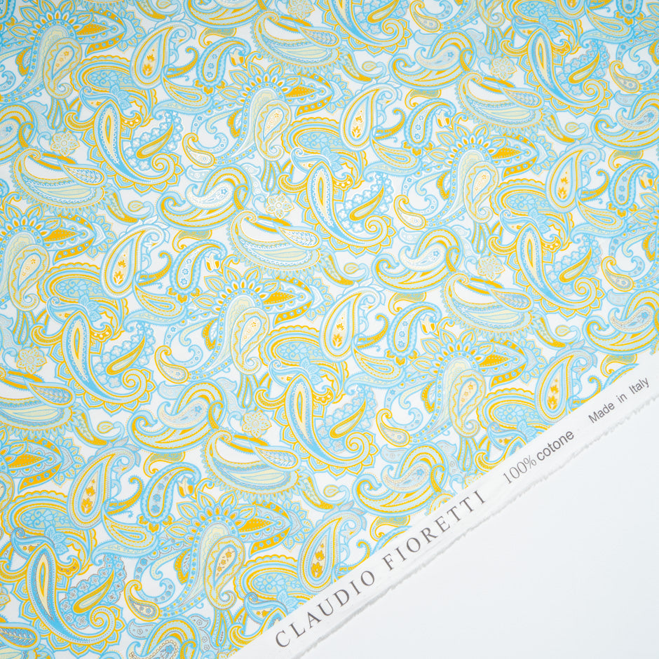 Blue & Yellow Paisley Vision Printed Metallic Cotton