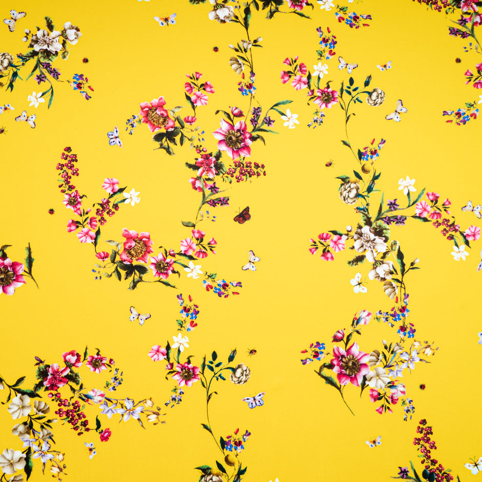 Floral Printed Canary Yellow Luxury Cotton