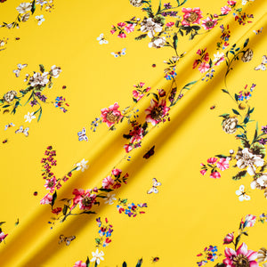 Floral Printed Canary Yellow Luxury Cotton