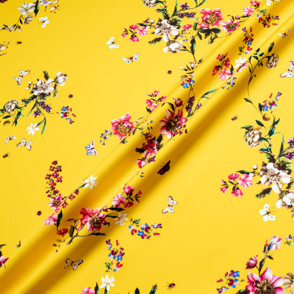 Floral Printed Canary Yellow Luxury Cotton