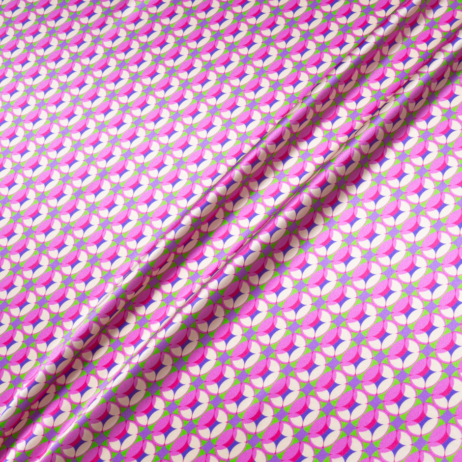 Pink, Green & Lilac Geometric Printed Silk Satin