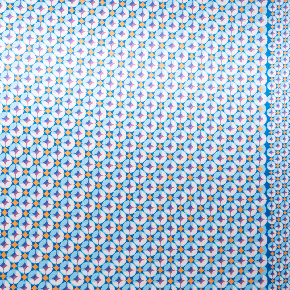 Blue, Yellow & Lilac Geometric Printed Silk Satin