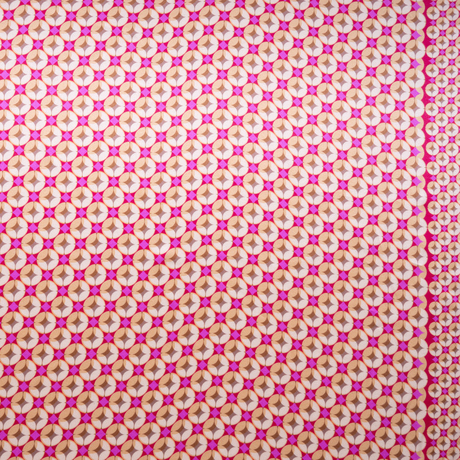 Bright Pink & Custard Geometric Printed Silk Satin