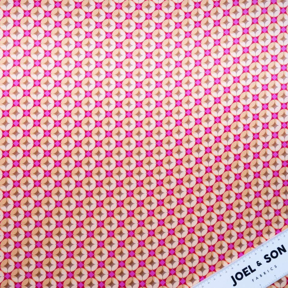Bright Pink & Custard Geometric Printed Silk Satin