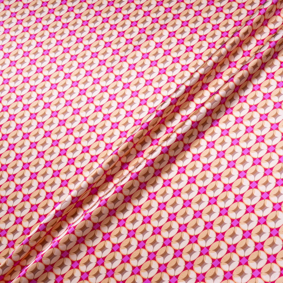Bright Pink & Custard Geometric Printed Silk Satin