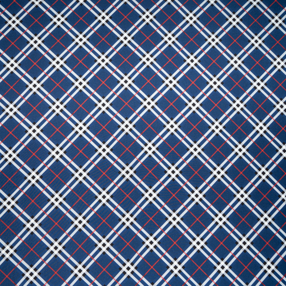 Blue Tartan Printed Pure Silk Twill