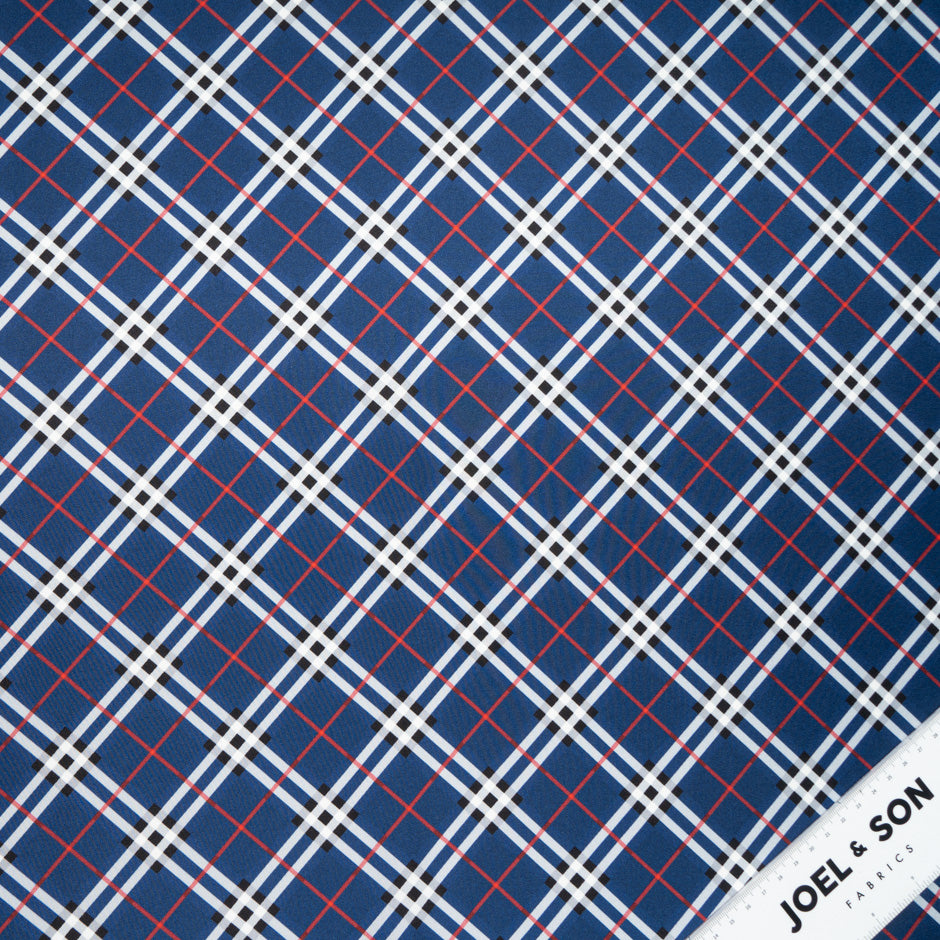 Blue Tartan Printed Pure Silk Twill