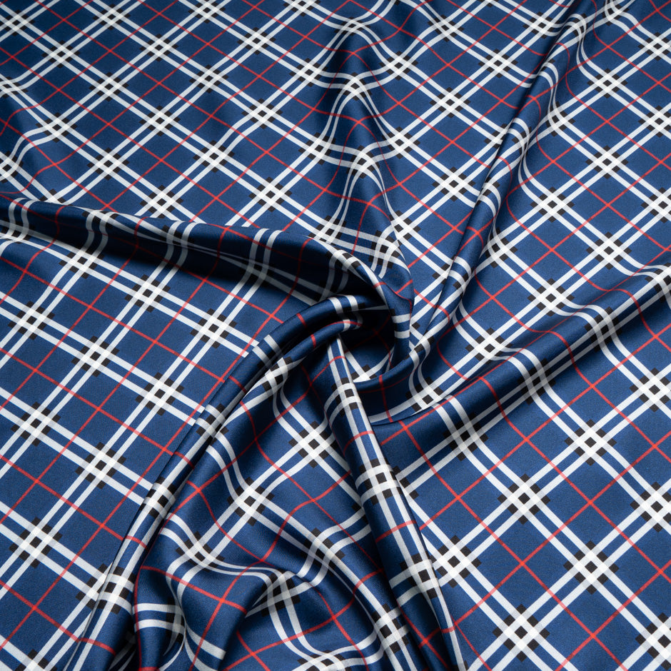 Blue Tartan Printed Pure Silk Twill