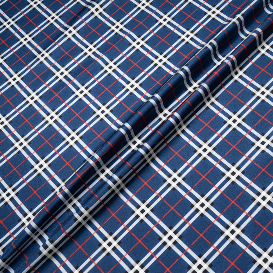 Blue Tartan Printed Pure Silk Twill