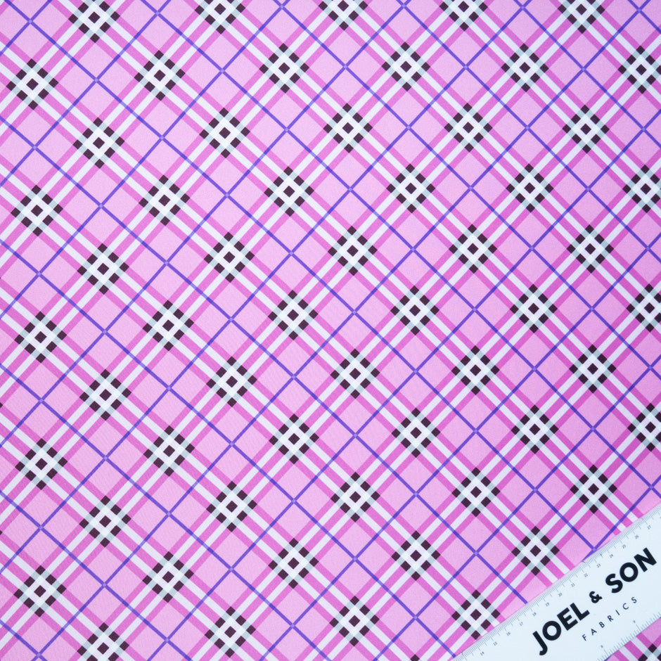 Candy Pink Tartan Printed Pure Silk Twill