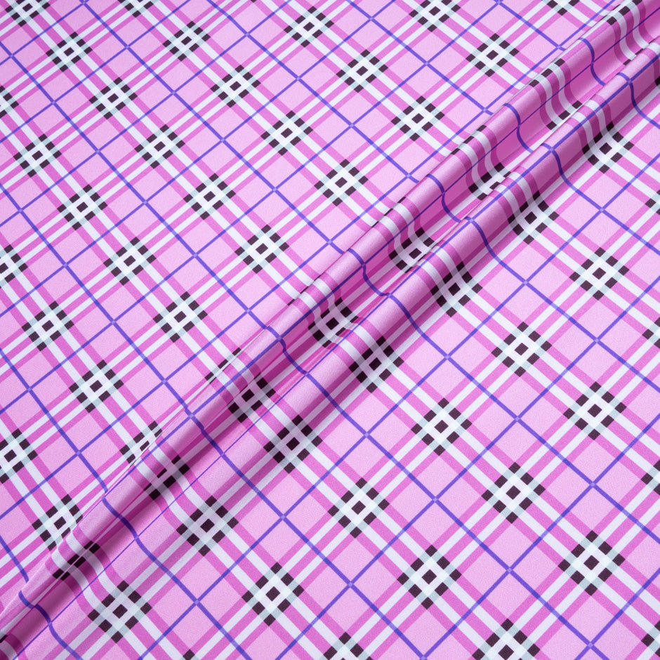 Candy Pink Tartan Printed Pure Silk Twill