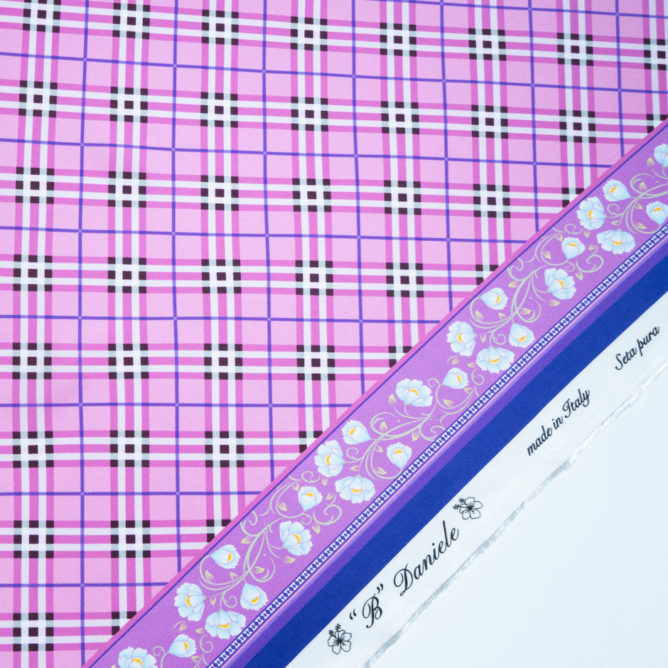Candy Pink Tartan Printed Pure Silk Twill