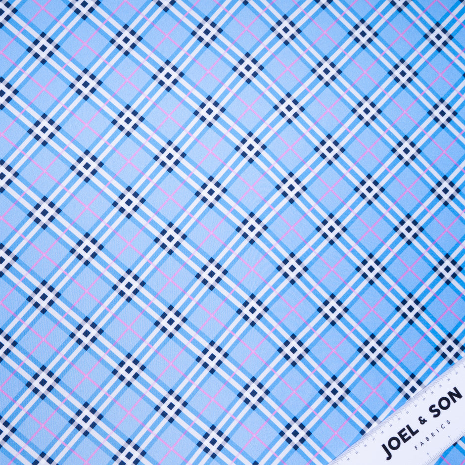 Sky Blue Tartan Printed Pure Silk Twill