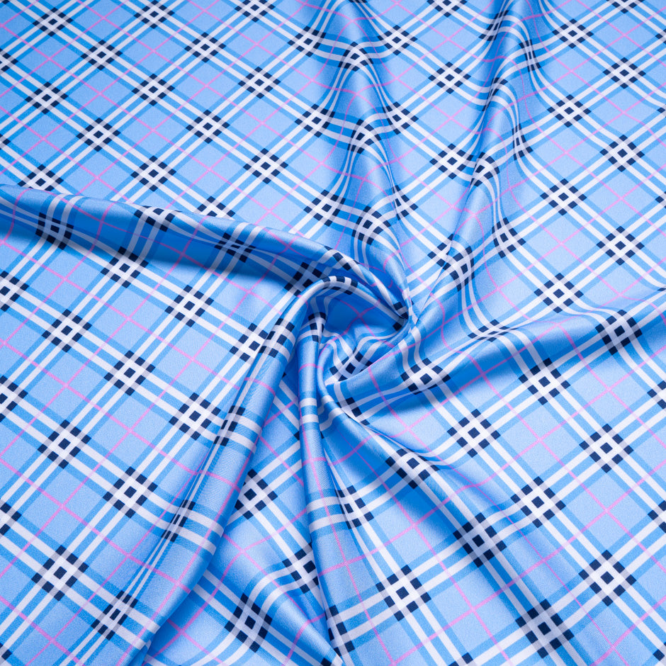 Sky Blue Tartan Printed Pure Silk Twill