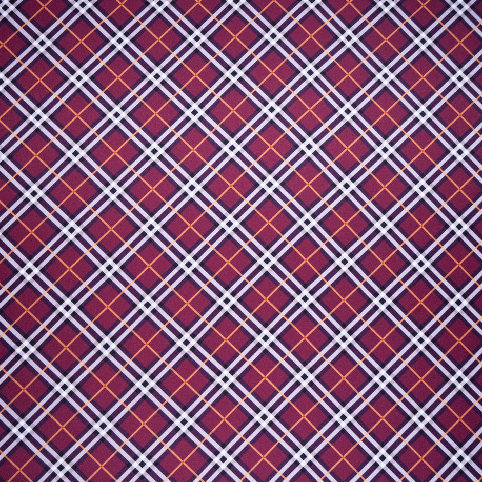 Burgundy Tartan Printed Pure Silk Twill