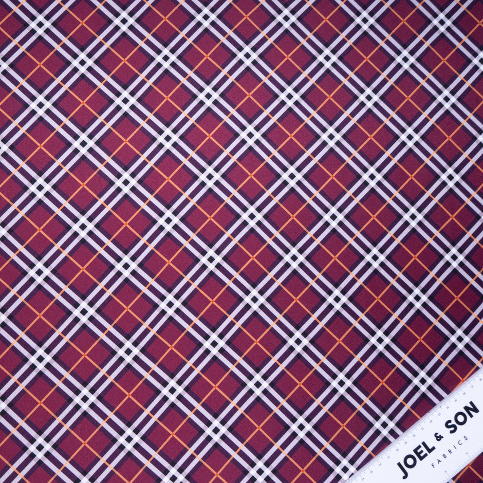 Burgundy Tartan Printed Pure Silk Twill