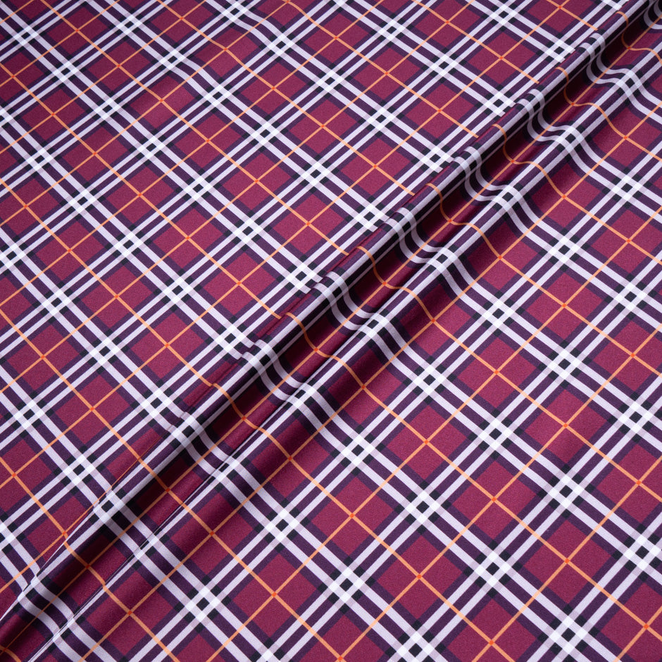 Burgundy Tartan Printed Pure Silk Twill