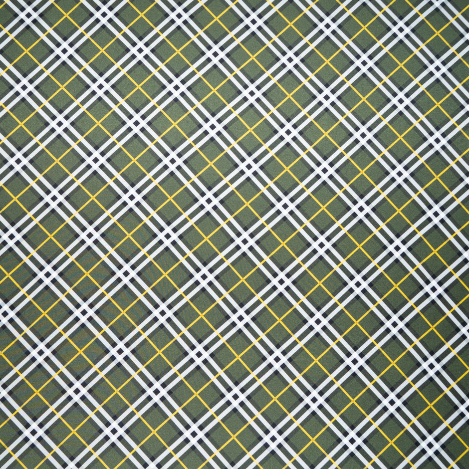 Khaki Green Tartan Printed Pure Silk Twill
