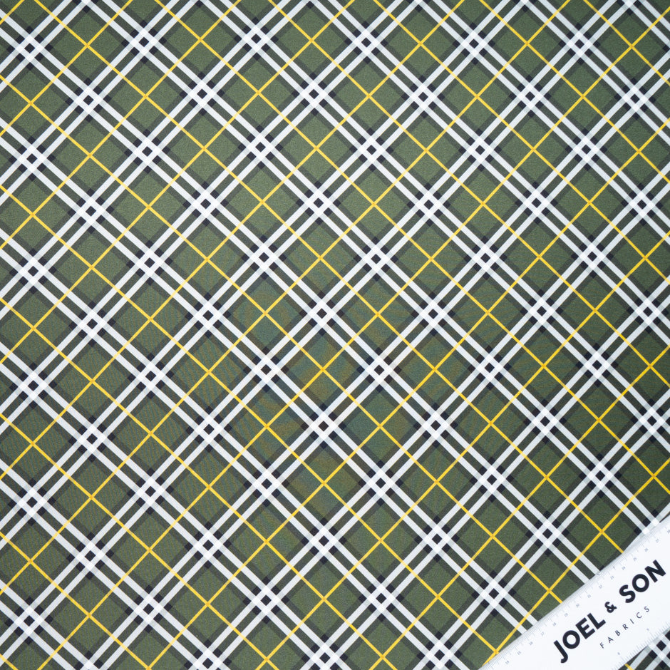 Khaki Green Tartan Printed Pure Silk Twill