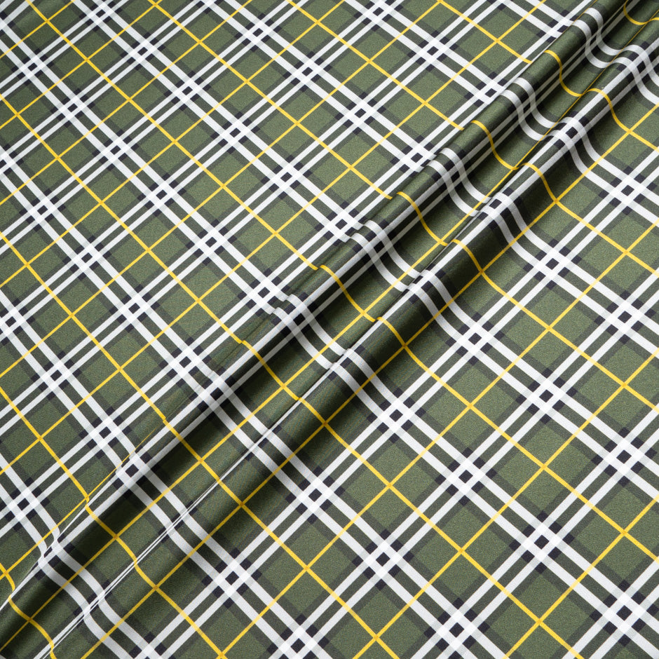 Khaki Green Tartan Printed Pure Silk Twill