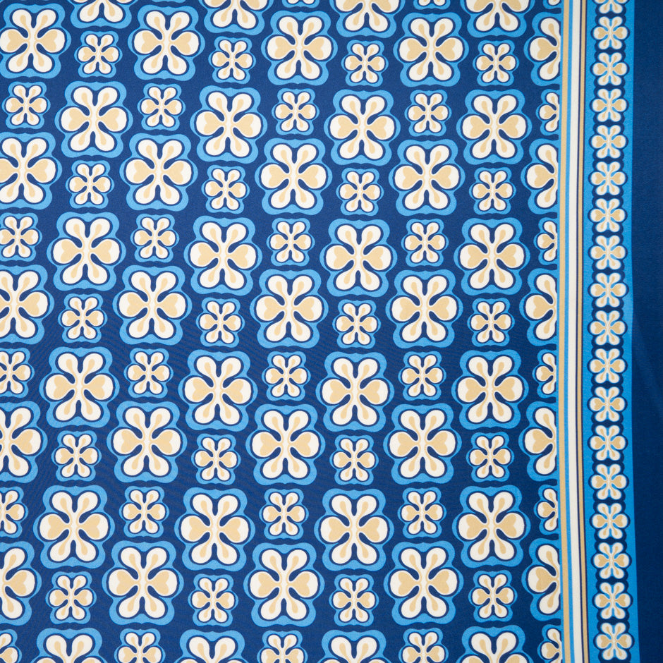 Two-Tone Blue & Yellow Geometric Floral Silk Twill