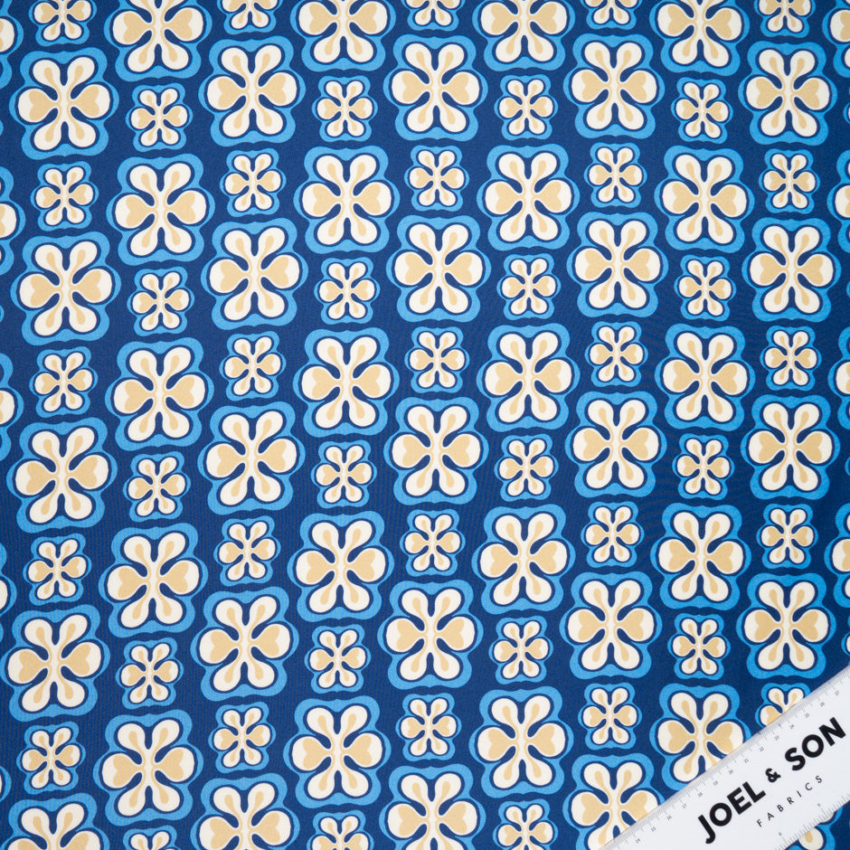 Two-Tone Blue & Yellow Geometric Floral Silk Twill