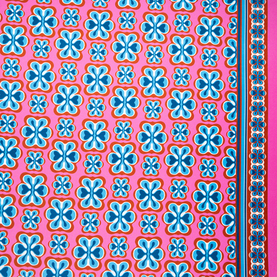Blue, Red & Pink Geometric Floral Silk Twill