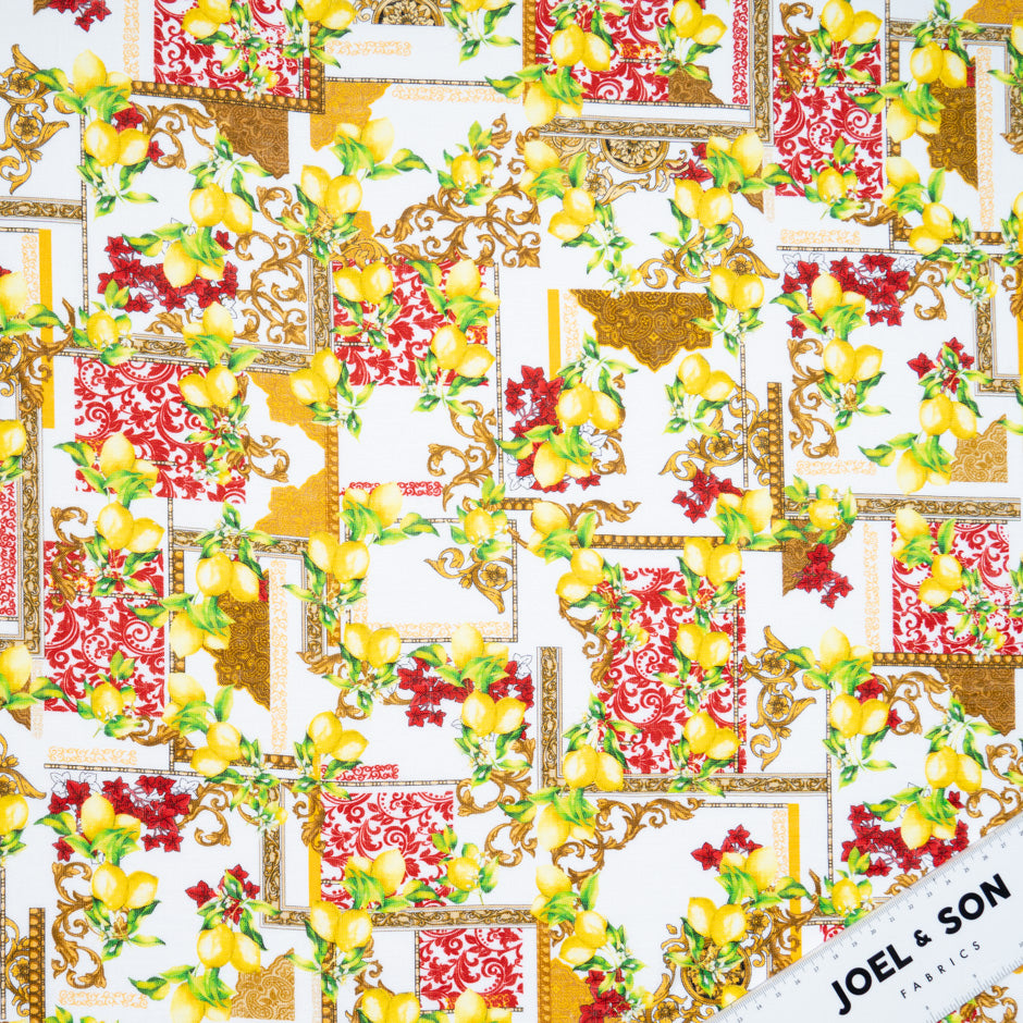 Lemon & Pattern Printed White Linen