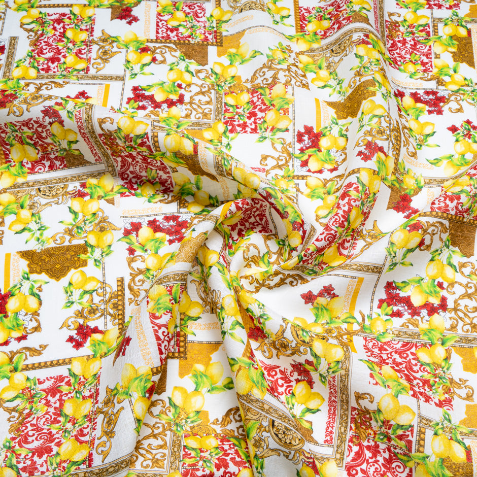 Lemon & Pattern Printed White Linen