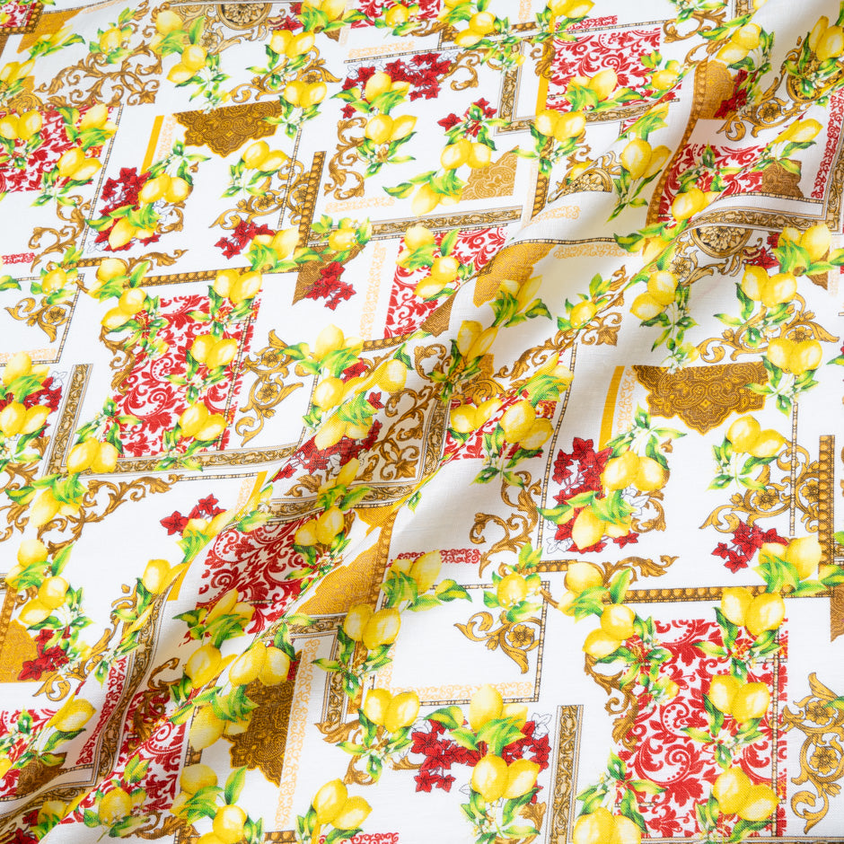 Lemon & Pattern Printed White Linen