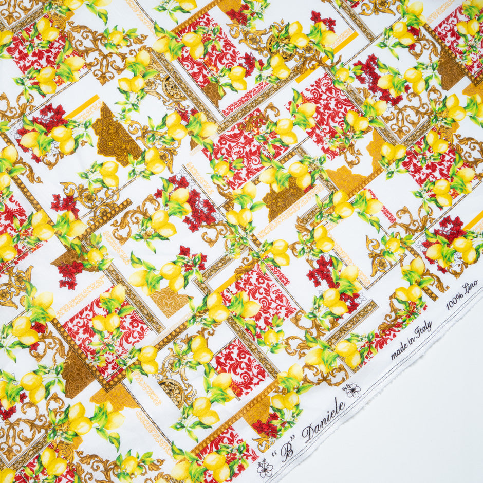 Lemon & Pattern Printed White Linen