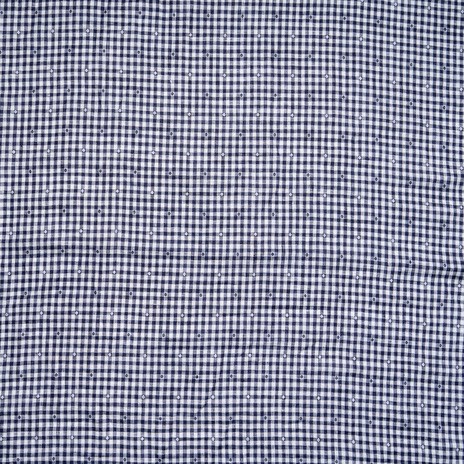 Navy & White Embroidered Gingham Linen