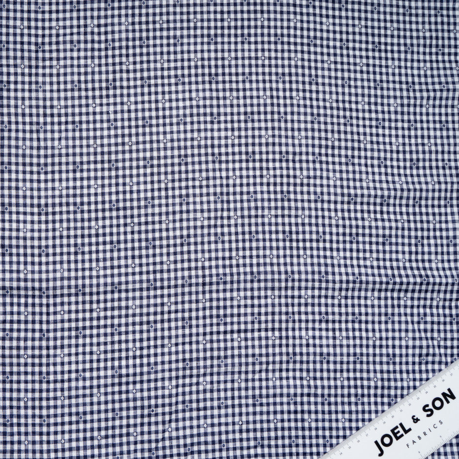 Navy & White Embroidered Gingham Linen